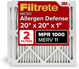 Filtrete 20x20x1 AC Furnace Air Filter, MERV 11, MPR 1000, Micro Allergen Defense, 3-Month Pleated 1-Inch Electrostatic Air Cleaning Filter, 2 Pack (Actual Size 19.719 x 19.719 x 0.84 in)