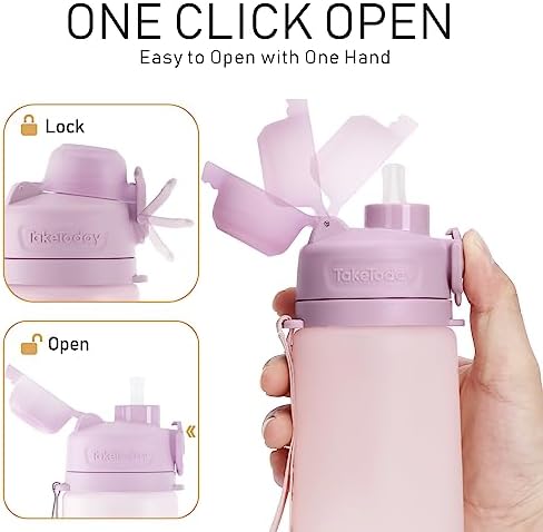 Collapsible Water Bottles 20oz, Leak Proof, BPA-Free, Foldable Silicone Travel Water Bottle with Straw Strap for Cycling, Hiking, Outdoors