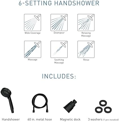 Moen Engage Magnetix Matte Black 3.5-Inch Six-Function Detachable Handheld Showerhead with Magnetic Docking System, 26100BL