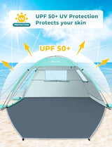 Beach Tent Sun Shelter for 3 Person with UPF 50+ UV Protection, Lightweight & Easy Setup Beach Shade Canopy with Vent Windows & Zippered Door