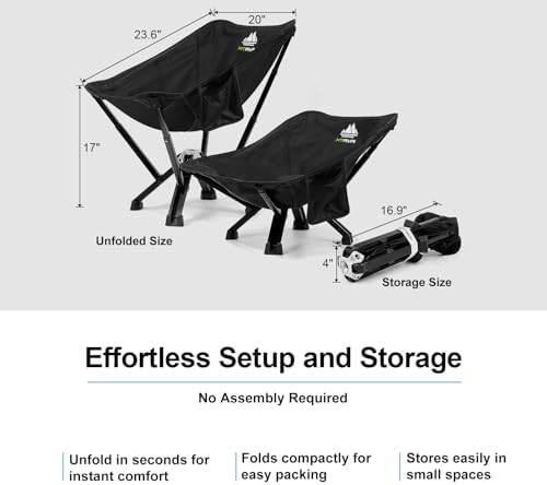 Camping Chairs for Adults, Supports 600 Lbs Lightweight Folding Camping Chair, Collapses to Size of Water Bottle Portable Camping Chair for Outdoor, Beach, Lawn, Travel, Picnics
