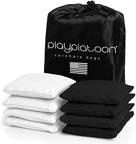 Play Platoon Cornhole Bags Weather Resistant- Set of 8 Regulation Bean Bags for Tossing- Official Professional Size & Weight Corn Hole Bags Two Color All Weather Cornhole Beans Bag Set with Tote Bag