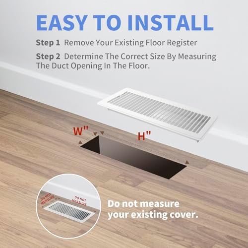 4x14 Inch Floor Register - Heavy Duty Steel Walkable Floor Vents - Easy Adjust Air Supply Lever - Vent Covers for Home (White)