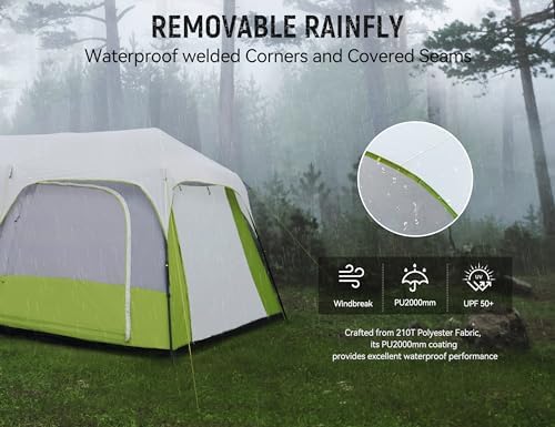 8/10 Person Instant Camping Tent, Pop-Up Family Tent for Instant Easy Setup, Spacious Interior, Includes Rainfly, Room Divider, Carry Bag, Backpacking Tents for Camping, Hiking, Sleepovers