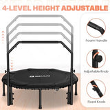 BCAN 450/550 LBS Foldable Mini Trampoline, 40"/48" Adult Fitness Trampoline with Bungees, U Shape Adjustable Foam Handle, Stable & Quiet Exercise Rebounder,Indoor/Outdoor Workout