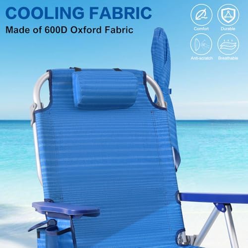 LEMBERI Backpack Beach Chair with Umbrella for Adults,1/2 Pack Folding Heavy Duty Camping Chair with Large Pockets and Cup Holder,Adjustable high Beach Lounge Chairs with Towel Rack (1, Navy Blue)