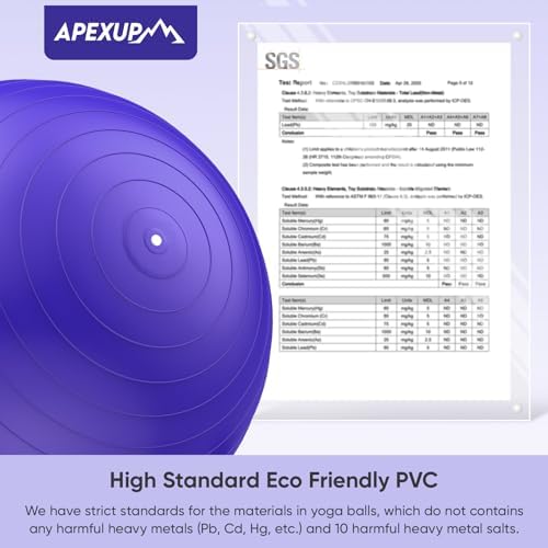 APEXUP Yoga & Pilates Ball - Anti Slip Heavy Duty Gym Ball for Fitness, Balance & Core Workout