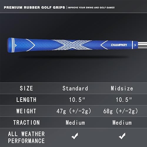 CHAMPKEY Premium Rubber Golf Grips 13 Pack | High Traction and Feedback Rubber Golf Club Grips | Choose Between 13 Grips with 15 Tapse and 13 Grips with All Kits