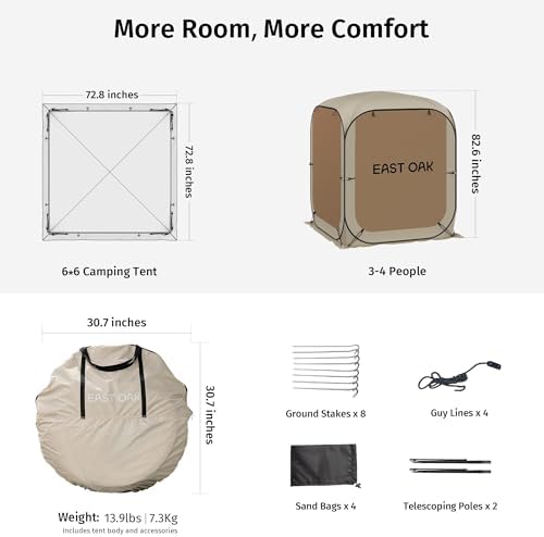 EAST OAK Pop Up Canopy Tent with Mesh Walls | Outdoor Screen House with 4/6 Sunshades | Waterproof Gazebo with Carry Bag | Portable Shelter for Camping, Patio, and Beach | Beige