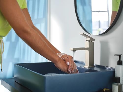 Moen Revyl Spot Resist Nickel One-Handle Single Hole Modern Bathroom Sink Faucet with Optional Deckplate and Spring Loaded Drain Assembly, 84771SRN