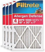 Filtrete 18x30x1 AC Furnace Air Filter, MERV 11, MPR 1000, Micro Allergen Defense, 3-Month Pleated 1-Inch Electrostatic Air Cleaning Filter, 4-Pack (Actual Size 17.81 x 29.81 x 0.81 in)
