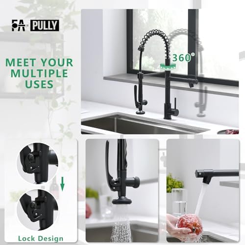 Fapully Black Kitchen Faucet,Commercial Pull Down Kitchen Sink Faucet with Sprayer