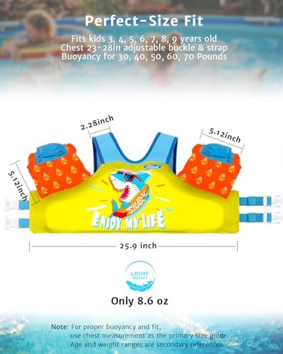 Toddler Swim Vest for 1-3-5,6,7,8,9 Years Old, Puddle Pool Floats Kids Jumper 20-30-50-60-70 Pounds, Swimming Arm Floaties with Shoulder Harness Arm Wings for Swimmies, Toddlers, Boys, Girls