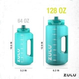 ZULU Goals Large Water Bottle Jug with Time Marker & Handle for All Day Hydration | Silicone Soft Straw with Locking Leak-Proof Lid | For Gym, Camping, Workout, and Outdoors | BPA-Free | 64oz, 128oz