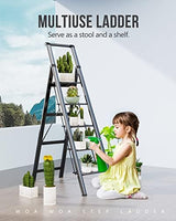 WOA WOA 5 Step Ladder, Ladders for Home, Anti-Slip Pedals, Aluminum Step Stool Foldable, Lightweight to Move, Ease of Storage, Reach 10ft for Closet Kitchen Library, Hold 300lbs - Black