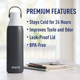 Brita Stainless Steel Premium Filtering Water Bottle, BPA-Free, Reusable, Insulated, Replaces 300 Plastic Water Bottles, Filter Lasts 2 Months or 40 Gallons, Includes 1 Filter, Carbon - 20 oz.