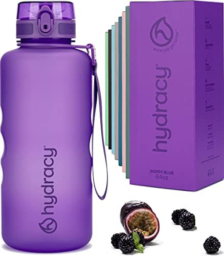 Hydracy Water Bottle with Time Marker -Large BPA Free Water Bottle & No Sweat Sleeve -Leak Proof Gym Bottle with Fruit Infuser Strainer & Times to Drink -Ideal for Fitness Sports & Outdoors