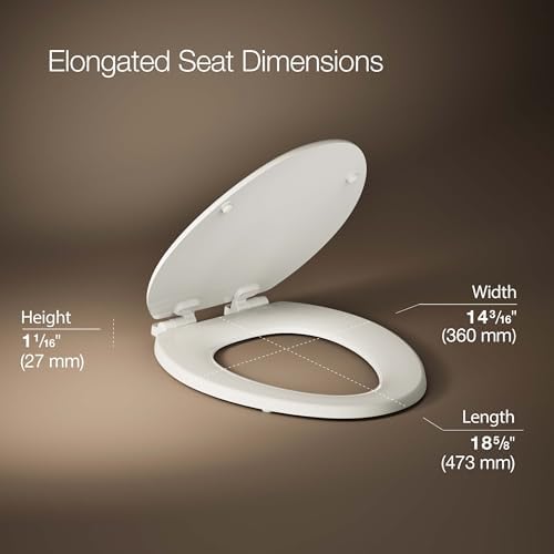 KOHLER Stonewood Quiet-Close Elongated Toilet Seat, Slow Close Design, Durable Wood, Easy Installation, Universal Fit, Biscuit, K-20466-96