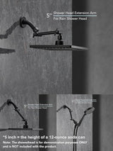5 Inch Adjustable Shower Head Extension Arm With Locking Set Screw, Singing Rain Brass Matte Black Angle Height Adjustable, Easy To Install, G1/2 Universal Connector Compatible (Matte Black Finish)