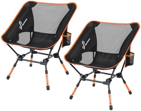 Sportneer Camping Chairs: 3 Heights Adjustable Folding Chairs for Outside with 2 Side Pockets - Compact & Portable Lawn Chairs for Backpacking, Camping, Hiking, Picnic and Travel (2, Orange)