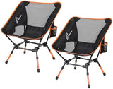 Sportneer Camping Chairs: 3 Heights Adjustable Folding Chairs for Outside with 2 Side Pockets - Compact & Portable Lawn Chairs for Backpacking, Camping, Hiking, Picnic and Travel (2, Orange)