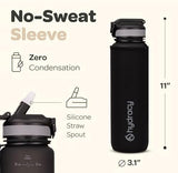 Hydracy Water Bottle with Time Marker -Large BPA Free Water Bottle & No Sweat Sleeve -Leak Proof Gym Bottle with Fruit Infuser Strainer & Times to Drink -Ideal for Fitness Sports & Outdoors
