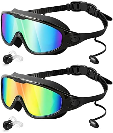 Rantizon Swim Goggles 2 Pack, Wide View Anti Fog&UV Swimming Goggles for Audlt, No Leaking Pool Accessories for Men Women Kid