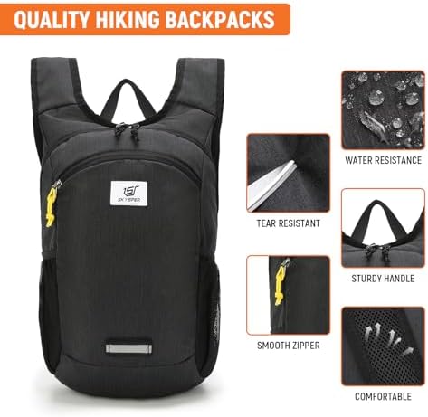 SKYSPER 10L Hiking Backpack, Foldable & Packable Lightweight Daypack for Travel, Collapsible Small Compact Hiking Backpack for Women & Men, Black