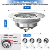 Upgraded 3 in 1 Kitchen Sink Drain Strainer Stopper, Brushed Stainless Steel SUS 304 Pop Up Sink Drain Stopper for Standard 3-1/2 Inch Drain Anti-Clogging Odor Prevention