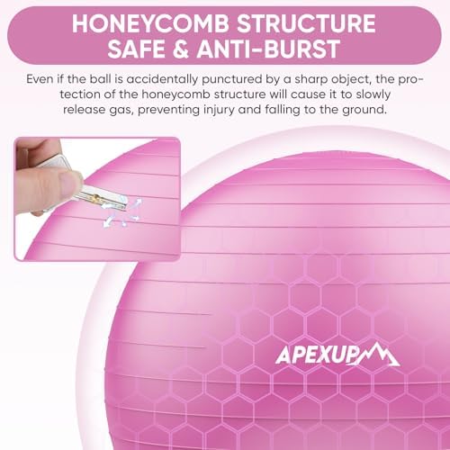 APEXUP Yoga & Pilates Ball - Anti Slip Heavy Duty Gym Ball for Fitness, Balance & Core Workout