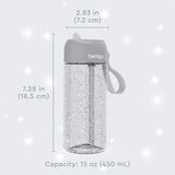 Bentgo Kids Water Bottle - Leak-Proof, Durable Tritan, BPA-Free 15 oz. Cup for Kids/Toddlers Ages 3+, Safe Sip Spout, Carrying Handle, & Dishwasher Safe for School (Glitter Edition - Silver)