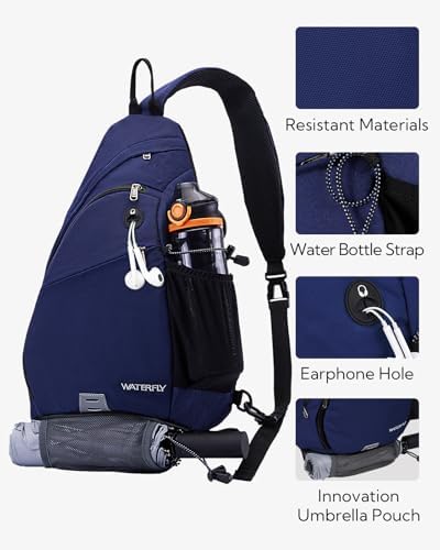 WATERFLY Sling Bag Crossbody Backpack: Over Shoulder Daypack Casual Cross Chest Side Pack