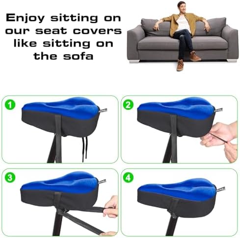 Zacro Bike Seat Cushion - Gel Padded Bike Seat Cover for Men Women Comfort, Extra Soft Exercise Bicycle Seat Compatible with Peloton, Outdoor & Indoor Bike Saddles