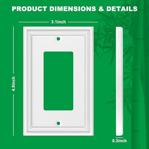 White Decorative Single Decorator Switch Covers Wall Plate, Natural Material Rocker Switch Plates Outlet Covers for Receptacle, GFCI Outlet, Dimmer - Modern Style (1 Gang Decorator 4 Pack)