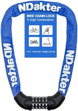 NDakter Bike Chain Lock, 5 Digit Combination Heavy Duty Anti Theft Bicycle Chain Lock,2.62/3.2/4.27/5/6Ft Long Security Resettable Bike Locks for Bike, Bicycle, Scooter, Door, Gate, Fence-4/6mm Thick