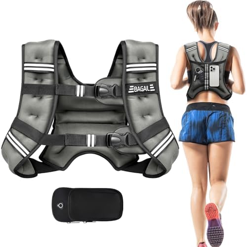 BAGAIL Weighted Vest, 5lbs/10lbs/12lbs/15lbs/20lbs/25lbs/30lbs Weight Vest with Detachable Pouch, Rucking Vest for Women, Men, Walking, Weight Loss, Training, Running
