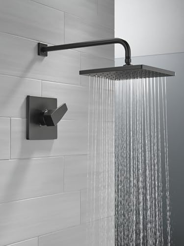 Delta Faucet Modern 14 Series Matte Black Shower Faucet, Delta Shower Trim Kit with Single-Spray Touch-Clean Black Shower Head, Matte Black T14267-BL-PP (Valve Not Included)