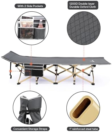 Sportneer Cots for Sleeping, Camping Cots for Adults with Mattress Max Load 450 LBS Heavy Duty Folding Portable Bed with Padded for Camping Tent Office Outdoor Travel Sleep Over
