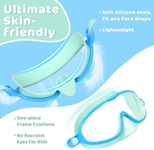 Vvinca 2 Pcs Kids-Swim-Goggles with Nose Cover, Swimming Diving Mask Wide View Anti Fog UV Anti Shattered Lens for Kids 3-6