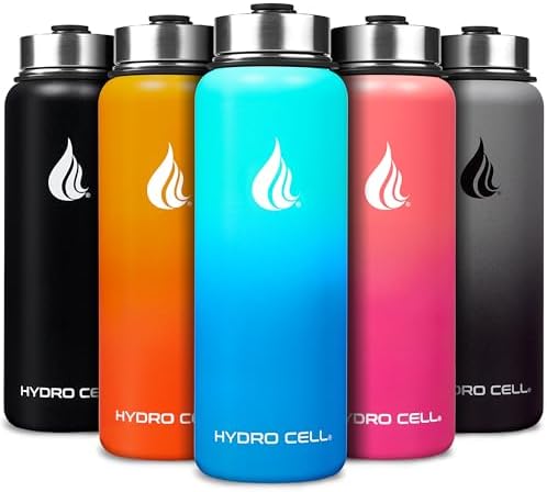 HYDRO CELL Stainless Steel Insulated Water Bottle with Straw - For Cold & Hot Drinks - Metal Vacuum Flask with Screw Cap and Modern Leakproof Sport Thermos for Adults (Teal/Blue 40oz)