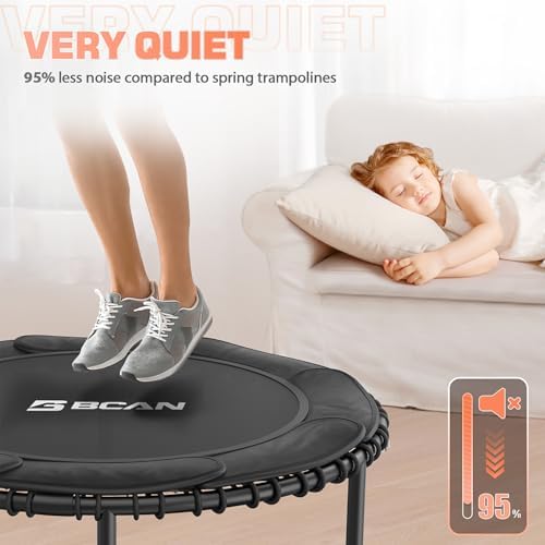 BCAN 450/550 LBS Foldable Mini Trampoline, 40"/48" Adult Fitness Trampoline with Bungees, U Shape Adjustable Foam Handle, Stable & Quiet Exercise Rebounder,Indoor/Outdoor Workout