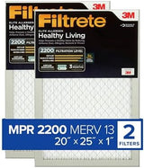 Filtrete 20x25x1 AC Furnace Air Filter, MERV 13, MPR 2200, Elite Allergen, Bacteria & Virus Filter, 3-Month Pleated 1-Inch Electrostatic Air Cleaning Filter, 2-Pack (Actual Size 19.69x24.69x0.78 in)