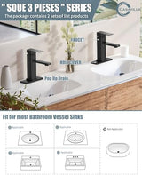 Bathroom Faucets Set with Pop Up Drain, Modern Single Handle Black Bathroom Sink Faucet w/Deck Plate(1 or 3 Hole), Farmhouse RV Vanity Sink Faucet-2 Sets, baño lavamanos Llave