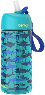Bentgo Kids Water Bottle - Leak-Proof, Durable Tritan, BPA-Free 15 oz. Cup for Kids/Toddlers Ages 3+, Safe Sip Spout, Carrying Handle, & Dishwasher Safe for School, Sports, Daycare & Camp (Sharks)