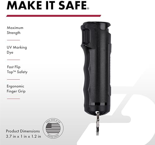SABRE Pepper Spray with Fast Flip Top, Maximum Police Strength OC Spray, Key Ring for Easy Carry and Fast Access, Finger Grip for More Accurate and Faster Aim, 0.54 fl oz, Secure and Easy to Use