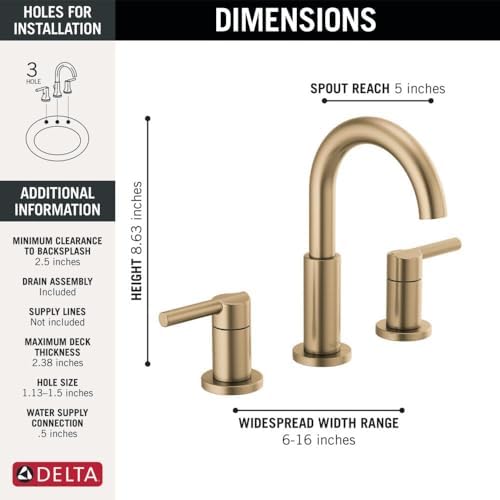 Delta Nicoli Brushed Gold Faucet 3 Hole, 8 Inch Widespread Bathroom Sink Faucet for Vanity, Push-Pop Drain Assembly, Champagne Bronze 35749LF-CZ