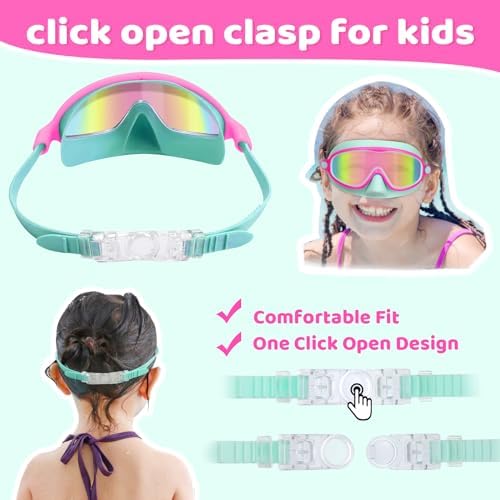 Vvinca 2 Pcs Kids-Swim-Goggles with Nose Cover, Swimming Diving Mask Wide View Anti Fog UV Anti Shattered Lens for Kids 3-6