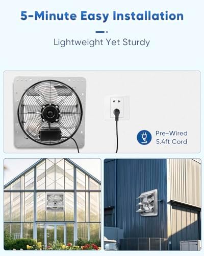 KEN BROWN 14 Inch Shutter Exhaust Fan, High Speed 1520CFM, Wall Mounted with 1.65m Power Cord, for Garages, Attics, Greenhouses, Sheds, and Shops