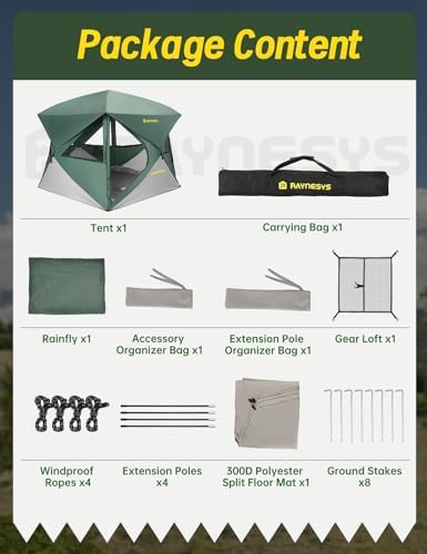 Camping Tent,Instant Cabin Tent, Setup in 60 Seconds, 4 Person Pop up Tents for Camping, Hub Tents, Rainfly, Windproof, UV Resistant, Large Camping Tent Sun Shelter with Removable Floor