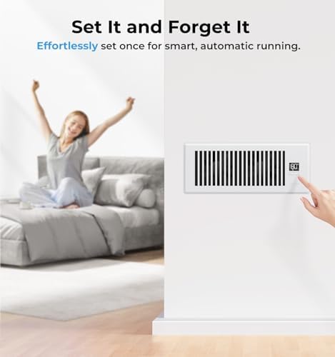 Quiet Register Booster Fan Fits 4" x 12" (DUCT OPENING CUTOUT), 10-Speed Smart Heating Cooling AC Vent Booster Fan w/Remote Control & Thermostat Control (White) - Corded
